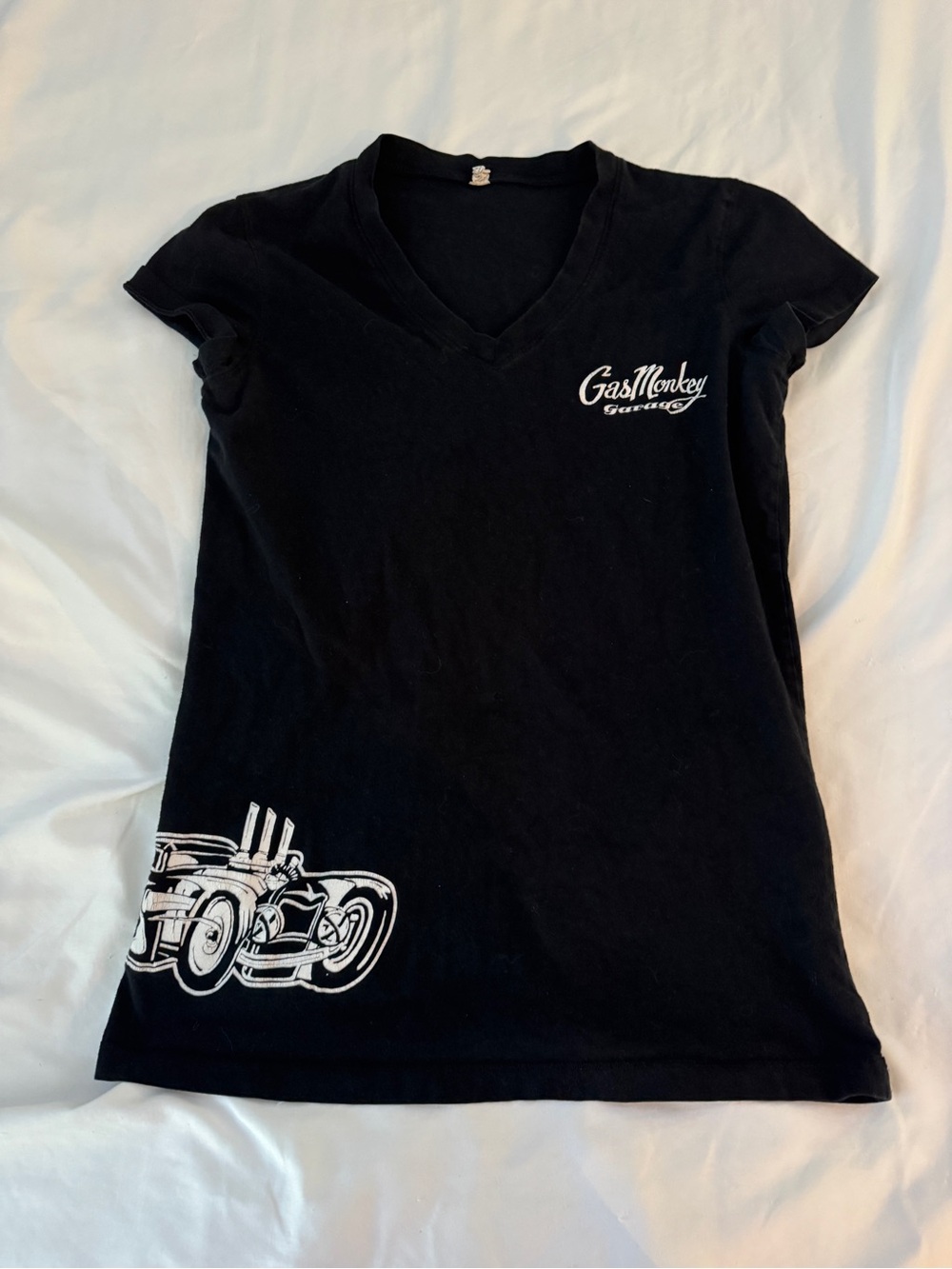 Gas Monkey Garage Women’s Black V-Neck Wrap Around Hot Rod Graphic Tee S